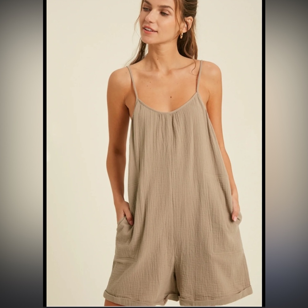 Urban Outfitters Taupe Spaghetti-Strap Romper with Pockets